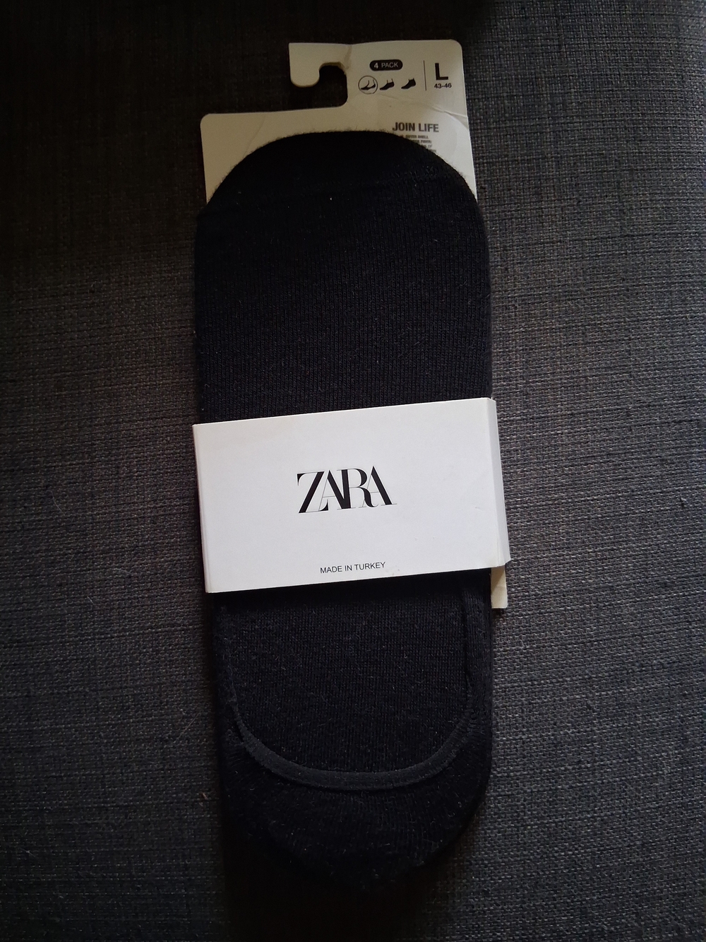 ZARA Black No Show Liner Socks 4 Pack Size L 43-46 NWT